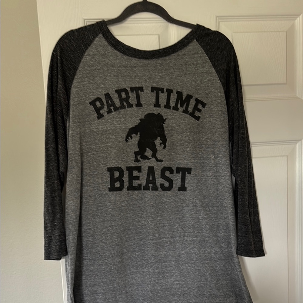 Disney Gray and Black Long Sleeve Tee Part Time Beast